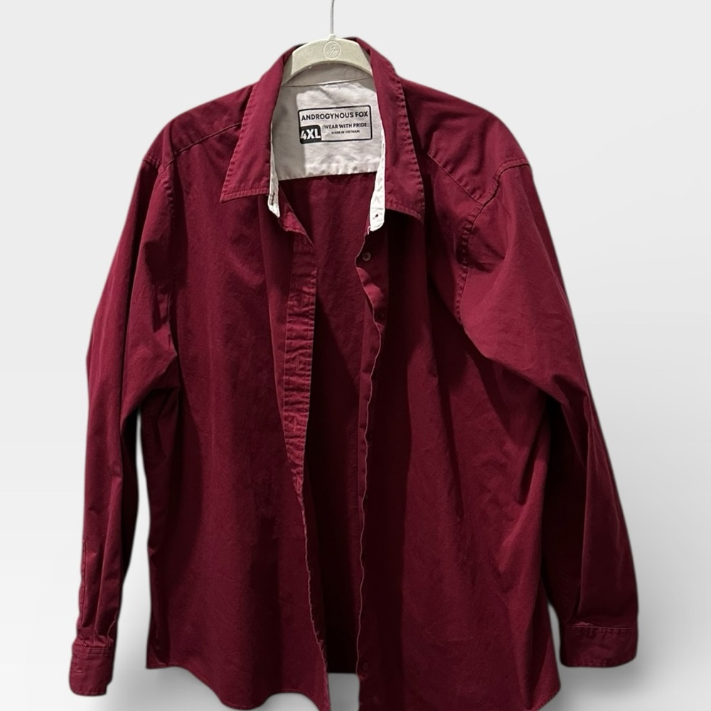 Androgynous Fox Button-Down Shirt – Size 4X – Burgundy